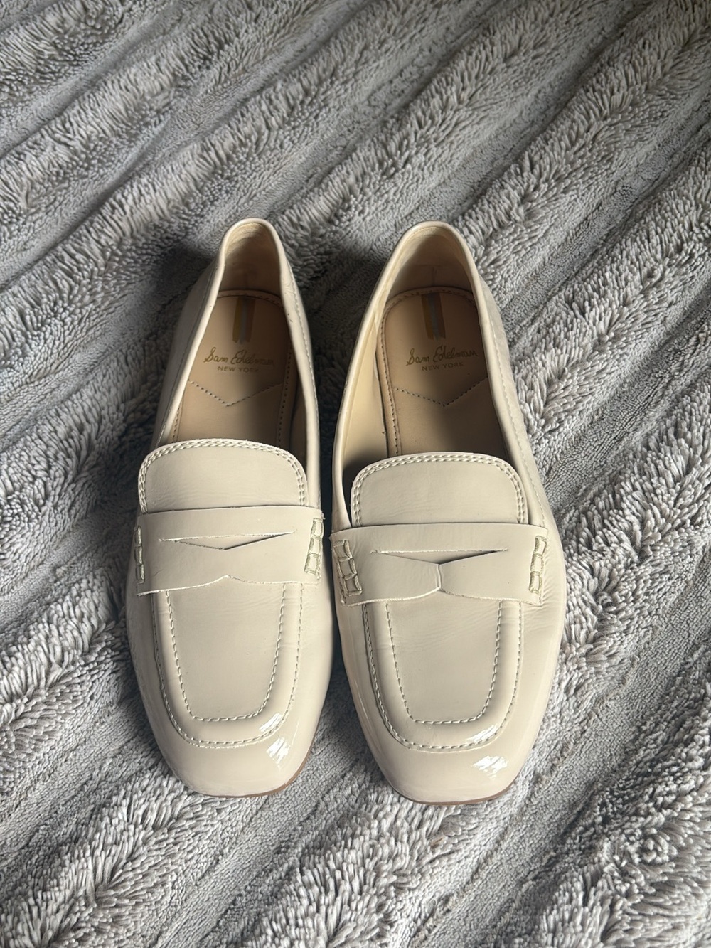 Sam Edelman Cream Patent Leather Penny Loafers